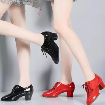Модные яркие кожаные женские туфли для учителей из лакированной кожи Современные танцевальные туфли для джаз-танцев 34 чёрный
