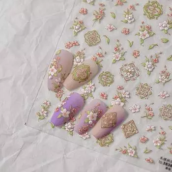 Яркие кристально-розовые наклейки для дизайна ногтей с персиковым цветком. Изготовление креативных декоративных наклеек своими руками. to3838