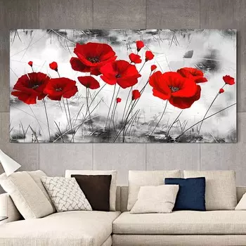 Яркие маки, цветочные картины на холсте, настенные постеры и принты, настенное искусство для гостиной, домашний декор 20x40cm