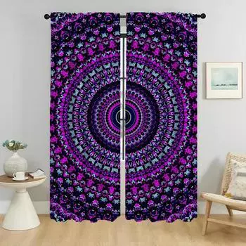 Яркие мандалы, кухонные шторы для гостиной, тюль для спальни, занавески для домашнего интерьера, 2 предмета, оттенки W50xH70cmx2pcs-CL