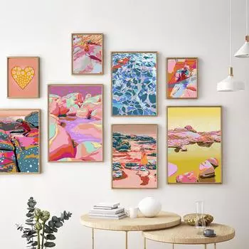 Яркие ретро-пляжные картины на холсте, настенные картины, минималистичные постеры и принты с путешествиями, красочные морские пейзажи, летние картины, декор комнаты 21x30cm No Framed