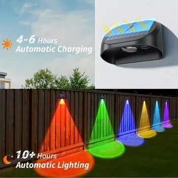 Яркие солнечные фонари для ограждения RGB 8 цветов от заката до рассвета, уличные водонепроницаемые солнечные фонари для перил заднего двора, ступенек