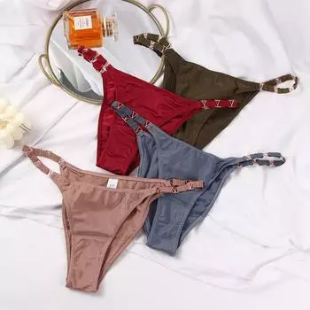 Яркие стринги с металлической талией Ice Silk Slip T-back женские стринги стринги трусы сексуальные трусики M зелёный