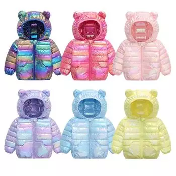 Яркие ткани с капюшоном легкие пуховики для детей мальчиков девочек малышей осень зима теплая верхняя одежда модное пальто повседневная одежда 80 розовый