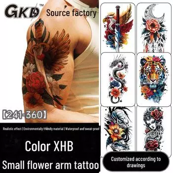Яркие временные татуировки с черепами и цветами: Водонепроницаемые и устойчивые к поту наклейки на всю руку для мужчин и женщин XHB-241 114*210MM