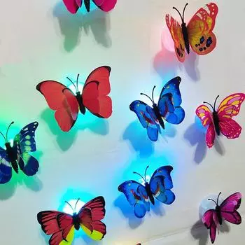 Яркий 3D светодиодный ночник-бабочка и настенная наклейка