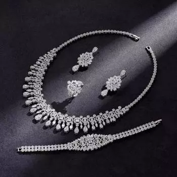 Яркий бриллиантовый циркон ожерелье серьги комплект свадебные украшения темперамент простой