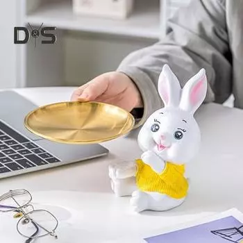 Яркий цвет, фигурка кролика, поднос, тонкая работа, прочный мультяшный милый кролик, украшение для рабочего стола белый