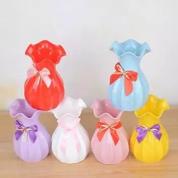 Яркий цвет мини стильный моющийся пластиковый домашний декор ваза для сухих цветов имитация керамической вазы жёлтый