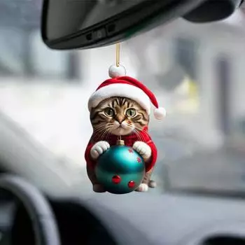 Яркий цвет, супер автомобиль, милый кот, акриловый очаровательный котенок, шляпа Санта-Клауса, рождественская елка C