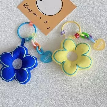 Яркий цветной брелок для ключей с цветком из ткани, подвески в виде сердца, автомобильный брелок, цепочка с кисточкой, подвеска, аксессуары для ключей синий