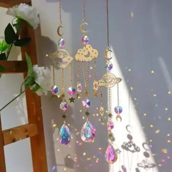 Яркий цветной ловец солнца, привлекательный шикарный подвесной оконный призматический ловец солнца B