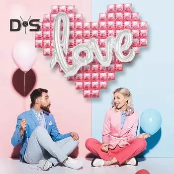 Яркий цветной воздушный шар, восхитительный, полезный, в форме сердца, клетчатый фон, настенное письмо LOVE, алюминиевый пленочный шар