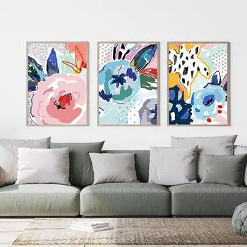 Яркий цветочный рисунок, настенная живопись на холсте, абстрактные красочные цветочные постеры и принты, скандинавские картины для декора гостиной 21*30cm