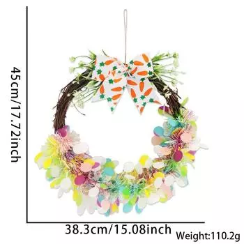 Яркий и красочный пасхальный венок с яйцами, морковью и кроликами для декора Egg Color Stripes