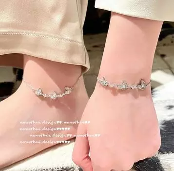 Яркий, как галактика, браслет с драгоценными камнями в виде бабочки, дизайнерский браслет на щиколотку с цветком и летящей бабочкой из циркона, наборный