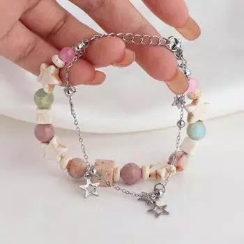 Яркий кремовый цвет, подходящий к женскому браслету с двойной звездой, новый нишевый дизайн, бисерные украшения. разноцветный