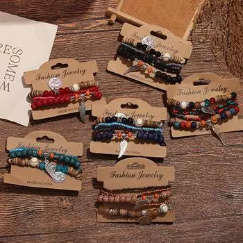 Яркий многослойный браслет из рисовых бусин с крыльями - дорожный аксессуар в этническом стиле для женщин