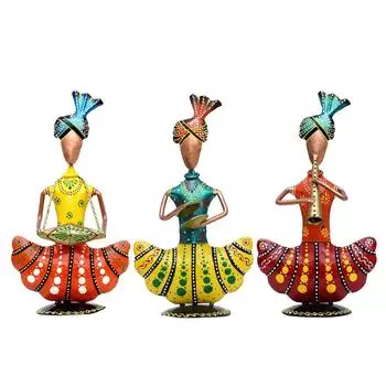 Яркий набор фигурок раджастханского музыканта | Изготовленный вручную образец индийского народного искусства | Традиционный домашний декор для гостиной, офиса, подарка (Набор1)