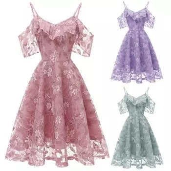 Яркий олень, женское платье миди с цветочным принтом, вязаное крючком, кружево с рюшами и открытыми плечами, платье на бретельках миди, свадебный вечер, официальная вечеринка, коктейльная одежда, наряды S розовый