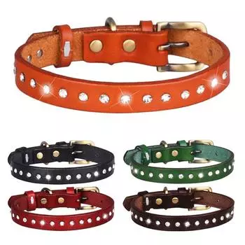 Яркий ошейник для маленьких, средних и больших собак, ошейники для собак для девочек и мальчиков, ошейники для щенков, регулируемые кожаные ошейники для кошек S 37*1.5CM красный