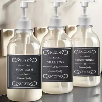 Яркий прозрачный флакон для лосьона, настенный флакон для шампуня, многоразовый флакон с дозатором и этикетками, дозатор для шампуня и геля для душа Type 1