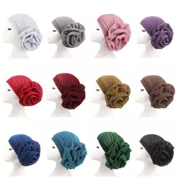 Яркий шелковый мусульманский платок, тюрбан с большим цветком, индийская шляпа, шляпа для химиотерапии 58cm красный