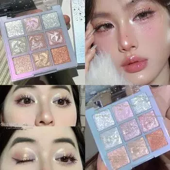 Яркий снежный диск с 9-цветными тенями для век, мелкая вспышка, перламутровый, тени для век, водостойкий и устойчивый к поту макияж 9 colors