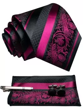 Ярко-розовые полосатые запонки с булавкой для работы начальника, подарочная коробка на выпускной, в комплекте 18 [JEMYGINS] мужской галстук, пуговица, деловой, охотничий,