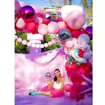 Ярко-розовый воздушный шар, гирлянда, арка, радио, роликовые коньки, дискотека, фольгированные шары для свадьбы, дня рождения, вечерние украшения для девочек