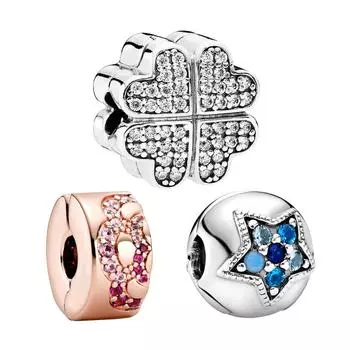 Ярко-синяя звезда, подвески-клипсы из стерлингового серебра S925, подходят для оригинального браслета, ювелирные изделия своими руками для женщин, подарки на день рождения, день матери