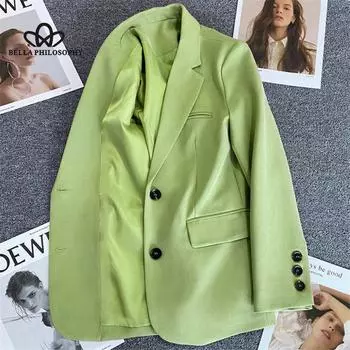 Ярко-зеленый пиджак, женский весенне-осенний новый повседневный маленький костюм, женский элегантный повседневный пиджак, офисный женский костюм S зелёный