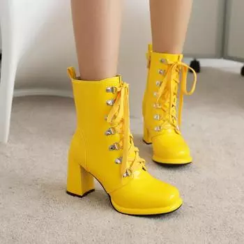 Ярко-желтые лакированные ботильоны для женщин на шнуровке, белые ботильоны на высоком каблуке, женские туфли большого размера 48 34 белый