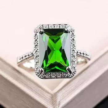 Яркое кольцо с большим зеленым камнем, квадратное серебряное кольцо, женские ювелирные изделия на юбилей, день рождения, Anillos Mujer F5C146