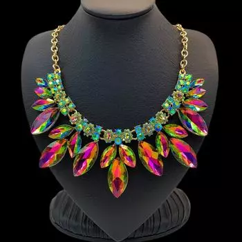 Яркое красочное ожерелье из искусственного кристалла, гламурное массивное коктейльное свадебное ожерелье разноцветный