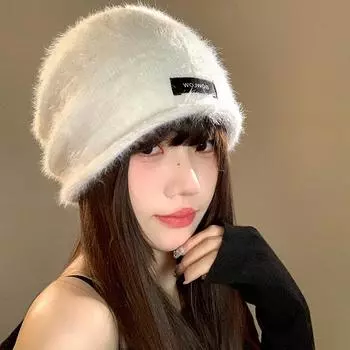 Ярлык гофрированная стековая шапка женская осень и зима новая теплая флисовая шапка с ушами показывающая лицо маленькая универсальная сумка головной убор холодная шапка