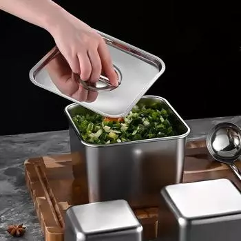 Ящик для емкостей из нержавеющей стали с крышкой, кухонная миска для масла, квадратная бочка, бутылка для хранения, коробка для приправ, банки и крышки, набор банок для специй