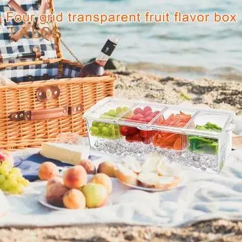 Ящик для фруктов в холодильнике с местом для хранения льда Прозрачная съемная крышка 4 отделения Контейнер для консервирования салатов, фруктов и овощей Ящик для специй для пикника Лёд чистый