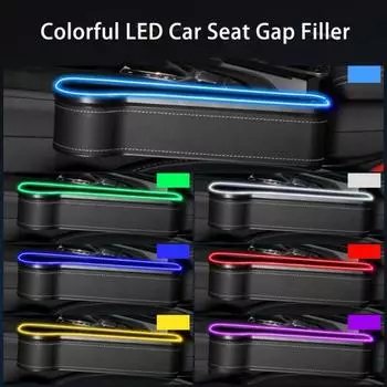 Ящик для хранения автомобильного сиденья RGB с зарядкой, 7-цветный световой режим, органайзер для швов автомобильного сиденья A чёрный