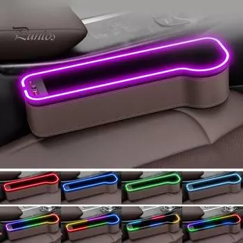 Ящик для хранения автомобильного сиденья с зарядными портами Большая емкость Несколько режимов освещения Универсальный Простой в установке Автомобильный наполнитель зазора с подстаканником чёрный