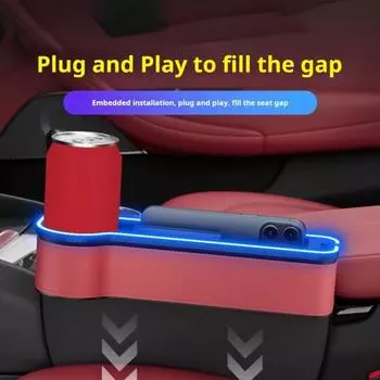 Ящик для хранения автомобильного сиденья с зарядными портами Большая емкость Несколько режимов освещения Универсальный Простой в установке Автомобильный наполнитель зазора с подстаканником чёрный