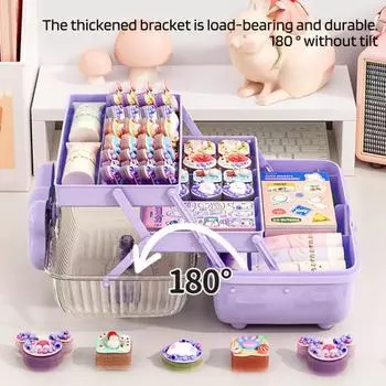 Ящик для хранения аксессуаров для волос с ручкой, большая емкость, 3-слойный дизайн, пылезащитный органайзер фиолетовый