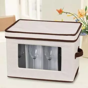 Ящик для хранения бокалов для вина с усиленной ручкой, полностью съемной крышкой, складной, большой емкости, защитный держатель для бокалов для вина бежевый