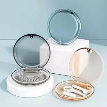 Ящик для хранения брекетов с зеркальным магнитным замком, пыленепроницаемый, влагостойкий, герметичный фиксатор, чехол для капы, инструмент для удаления фиксатора и синий