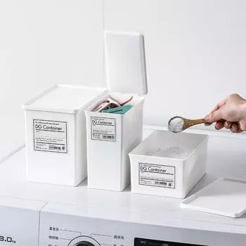 Ящик для хранения бытовых моющих средств, коагулянт для стирки, сменный стиральный порошок, ящик для хранения и размещения мелких предметов с крышкой, пылезащитный 14*14.8*7.9cm белый