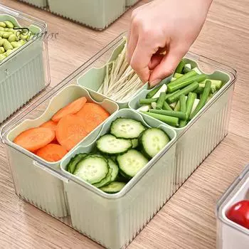 Ящик для хранения холодильника с 4 съемными контейнерами с прозрачной крышкой, прямоугольный холодильник большой емкости, органайзер для овощей, фруктов, держатель, кухонный контейнер для еды A белый