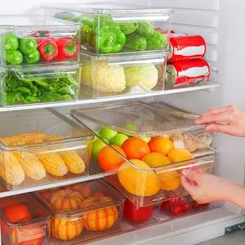 Ящик для хранения холодильника с крышкой, прозрачный штабелируемый футляр для хранения свежих фруктов и овощей, органайзер для яиц, футляр для организации продуктов питания A