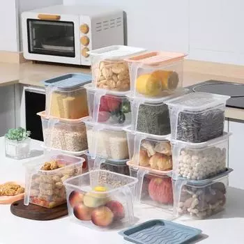 Ящик для хранения холодильника с ручкой крышки, штабелируемый, прозрачный, большой емкости, можно мыть в посудомоечной машине, безопасный для овощей, фруктов, органайзер для холодильника, контейнер для еды S белый