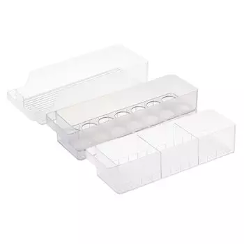 Ящик для хранения холодильника Yamazaki Jitsugyo, ящик для яиц и контейнер для банок [набор из 3 шт.] с ручкой, белый 5762 5764 5766