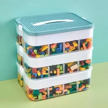 Ящик для хранения игрушек емкостью 12 л, большая емкость с несколькими отделениями и пылезащитной ручкой крышки Triple Layer зелёный